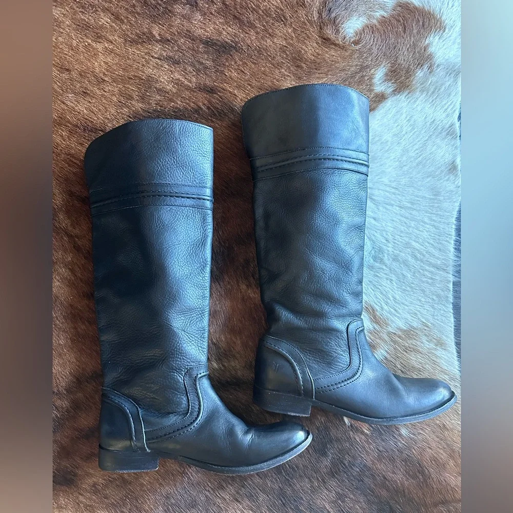 Frye Melissa Trapunto Black Leather Tall Riding/Equestrian Boot 8.5 size